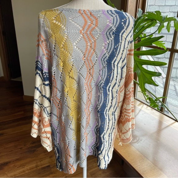 Easel Los Angeles Multicolor Colorful Knit Kimono Sleeve Boatneck Sweater - Picture 3 of 11